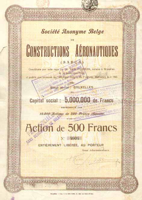 Action en &eacute;tat F de la S.A.B.C.A.